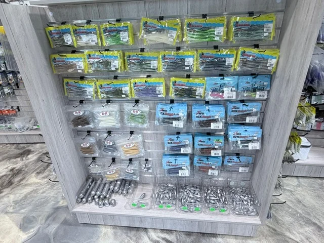Fishing accessories in hanging retail packages