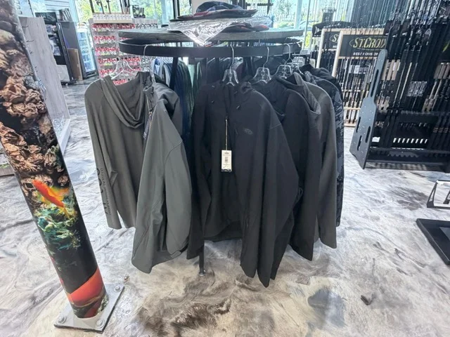 Fishing outerwear displayed at Reel Quality SRQ