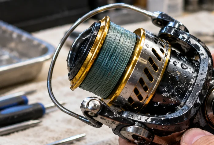 Spool detail of a saltwater fishing reel